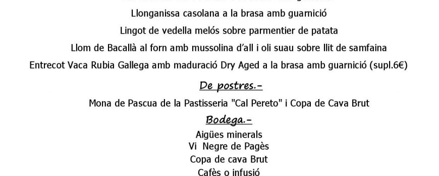 MENU DIA DE LA MONA 2019